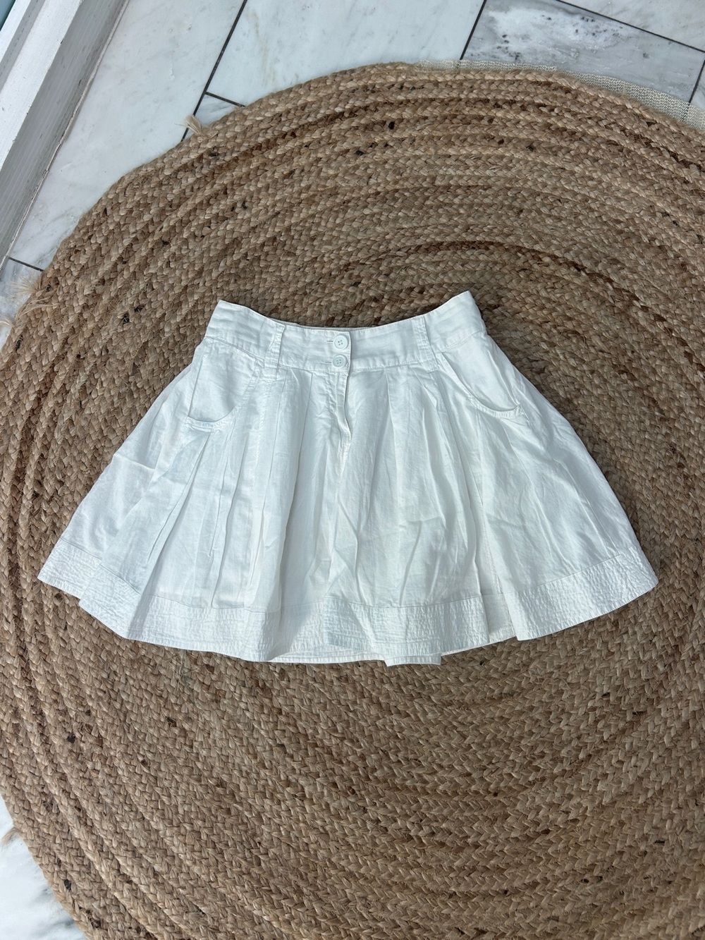 Y2K Vtg Forever 21 White 100% Cotton Pleated Mini Skirt XS 0 2 Womens